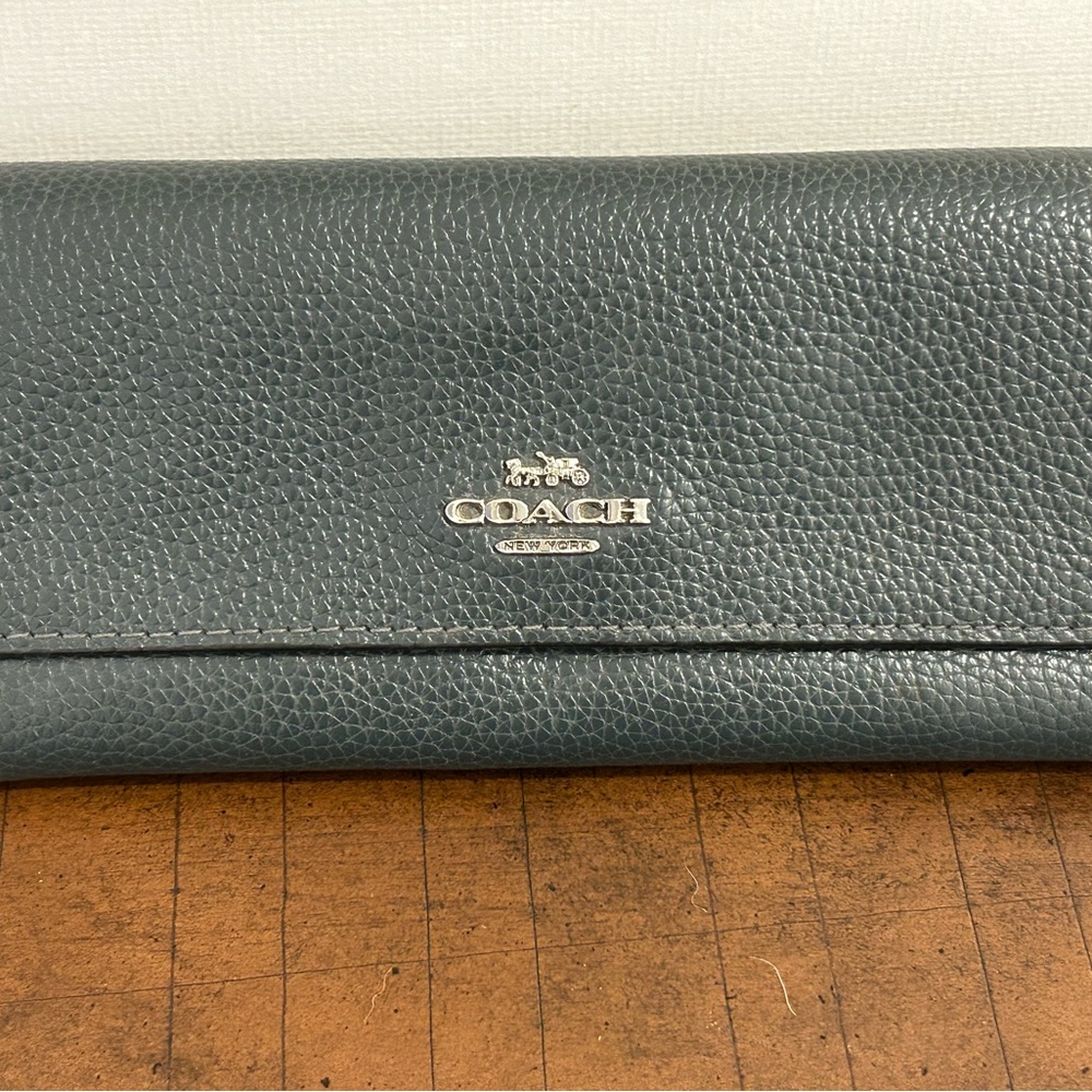 Coach Green Slim Tri-Fold Leather Wallet